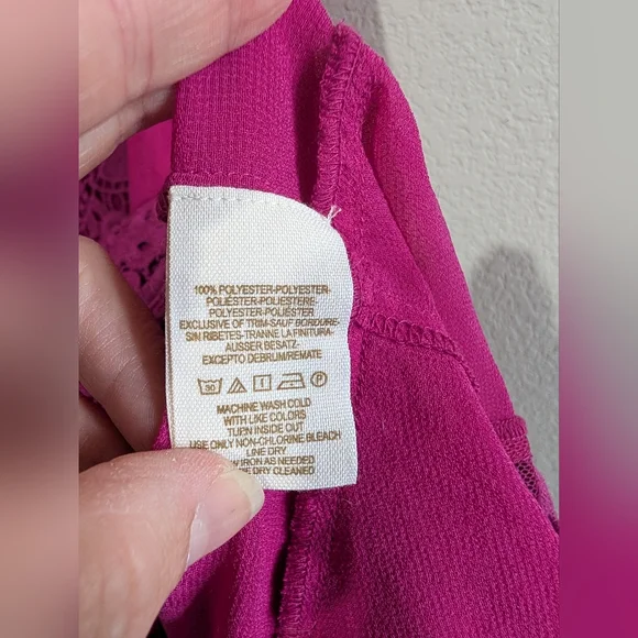 Free People Berry Fuchsia Crochet Lace Mini Dress Layered Hem Swing Dress 10 - Picture 14 of 15